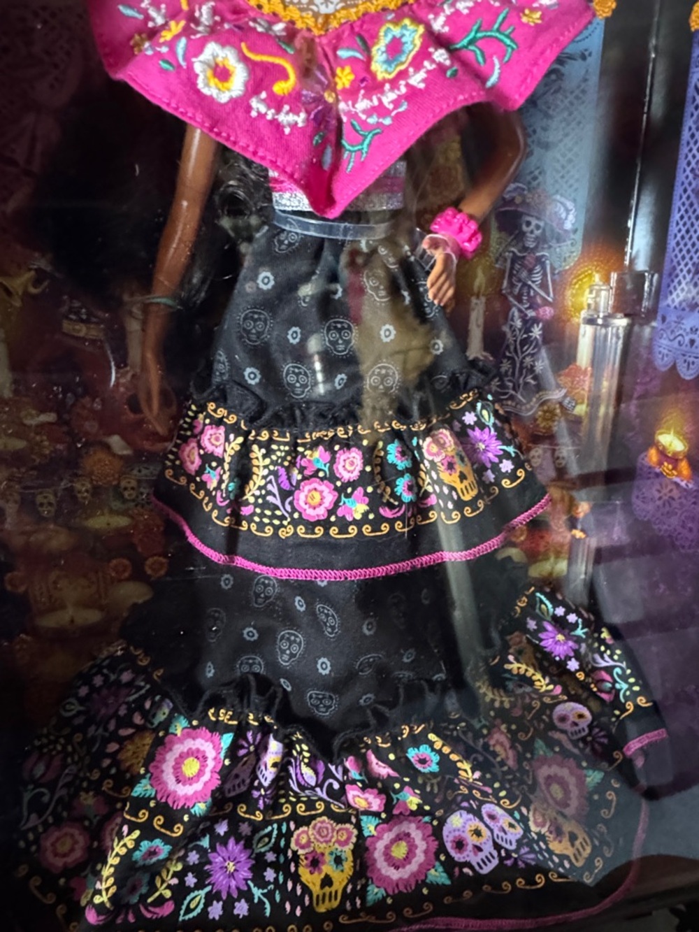 Dia De Muertos Day of the Dead 2021 Themed Barbie with Floral Black & Pink Dress - Picture 4 of 5